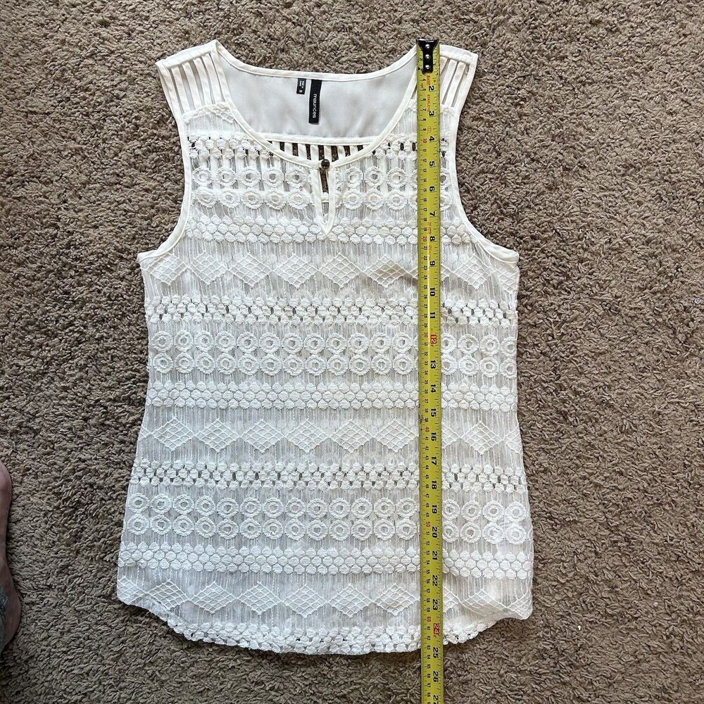 Maurices Cream Lace Boho Tank Top Medium Keyhole Neck Geometric Crochet - Picture 3 of 10